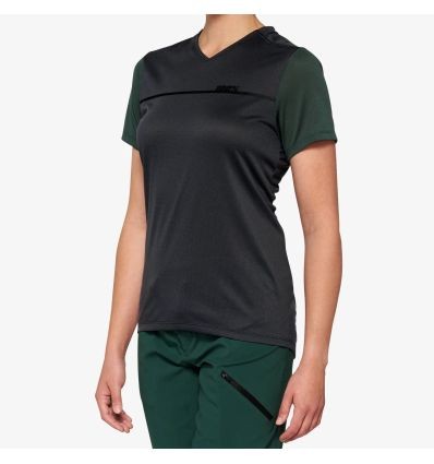 100% RIDECAMP Womens Short Sleeve Jersey Charcoal/Forest Green